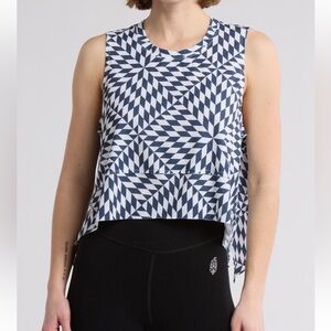 Free People NWT Temp Relaxed Sleeveless Crewneck Blue/White Print Tank medium